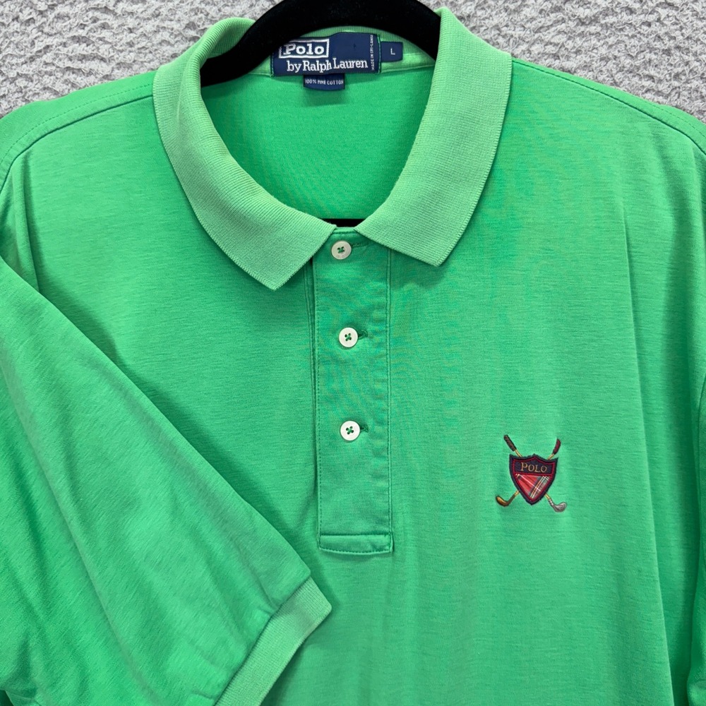 Polo Ralph Lauren Shirt Mens L Green Cotton Short Sleeve Crest Golf Preppy 90s